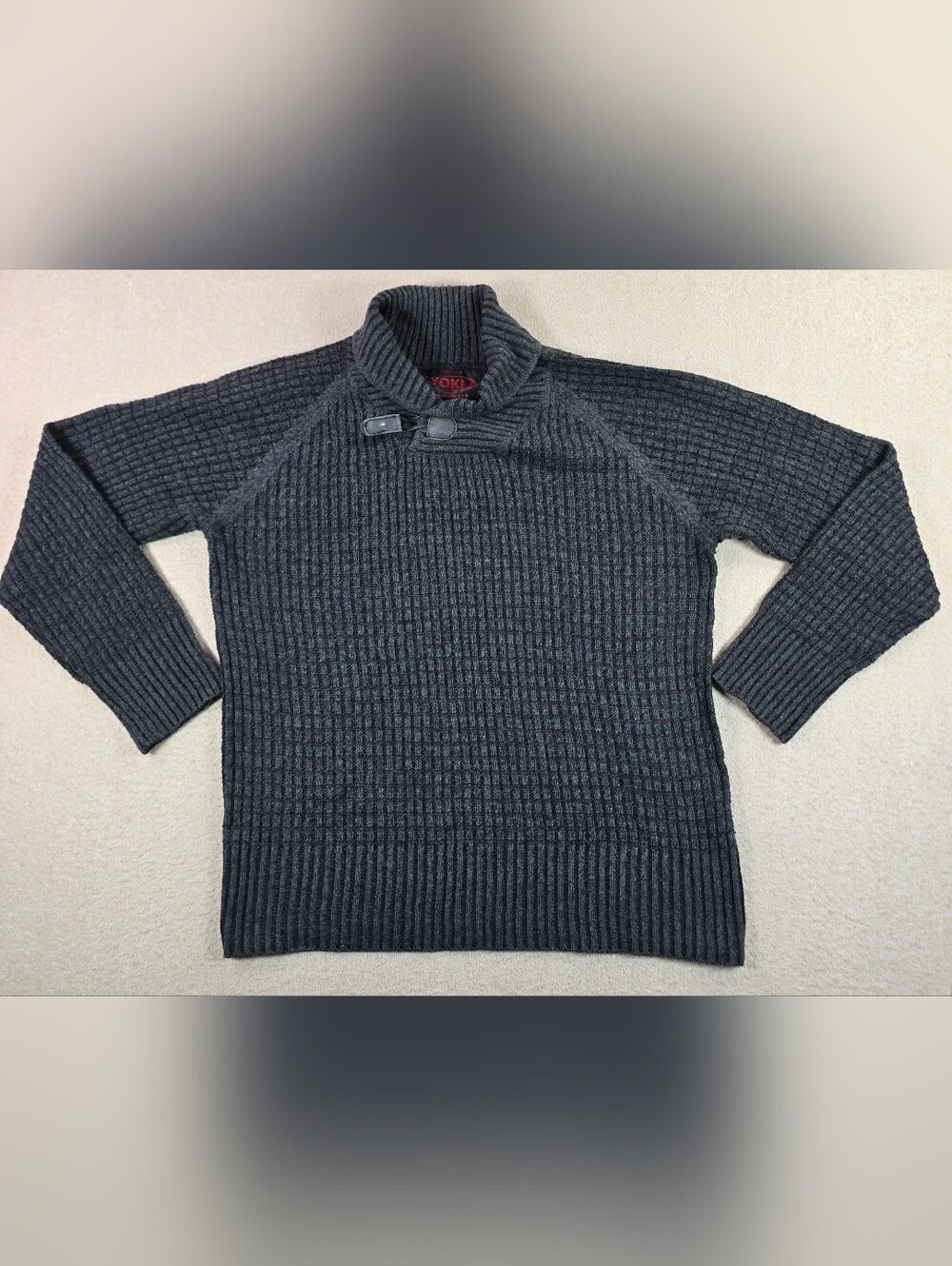 YOKI Men’s 2XL Black Shawl Collar Toggle Knit Sweater Cotton Blend